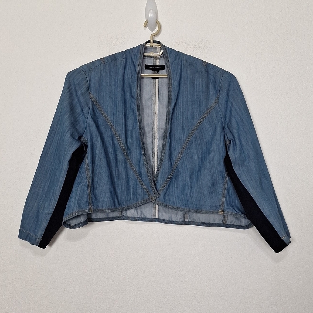 Ashley Stewart Medium Wash Cowgirl Boho Open Front Cropped Denim Jacket Size 22W